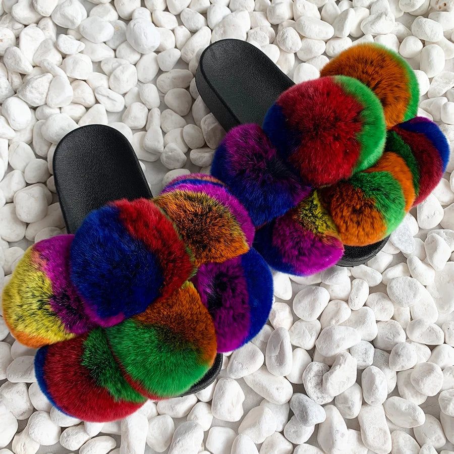 PomPom Fur Slippers Women