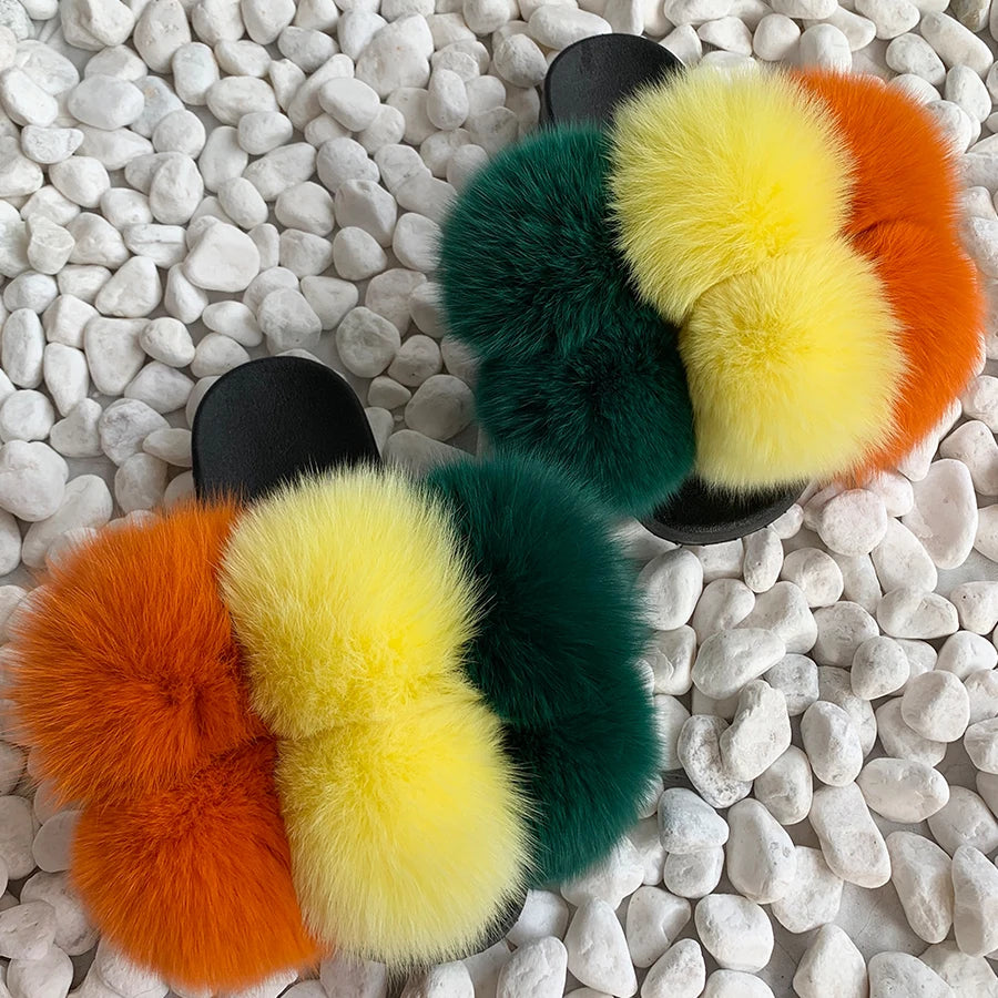 PomPom Fur Slippers Women