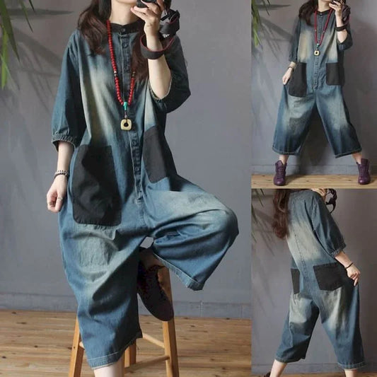 Women Denim Wide Leg Jumpsuit