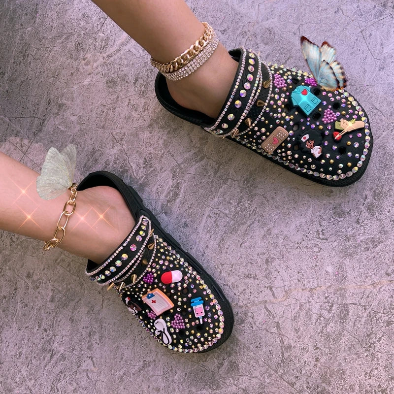 Platform Slippers Clogs EVA Luxury Shiny Rhinestone