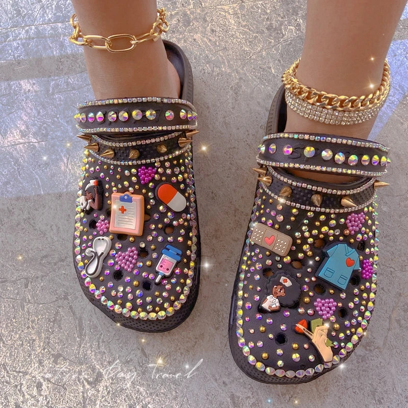 Platform Slippers Clogs EVA Luxury Shiny Rhinestone