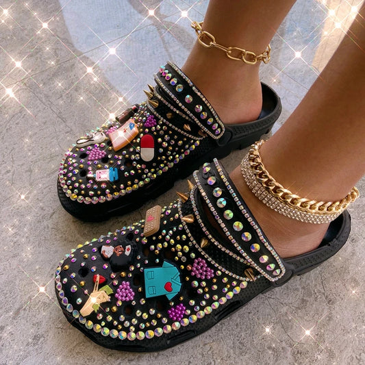 Platform Slippers Clogs EVA Luxury Shiny Rhinestone