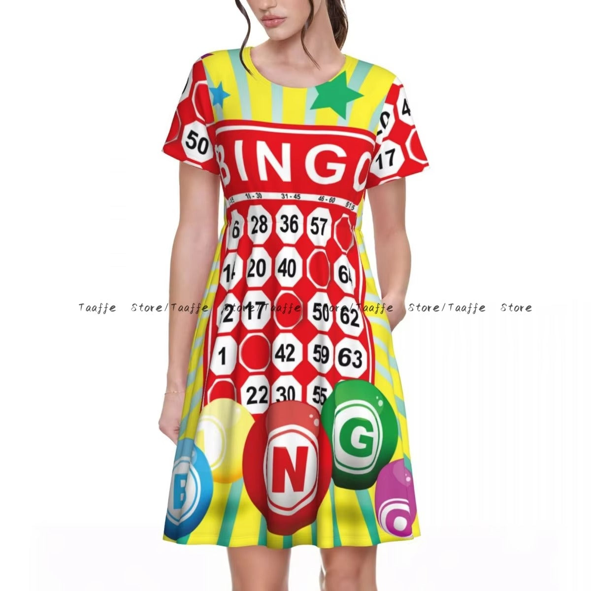 Bingo Night Casual Short Sleeve Waist Dress